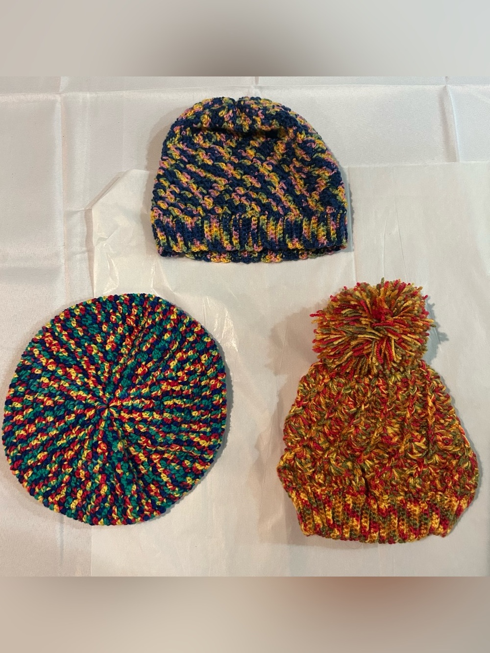 3 (bundle ) HANDMADE Multicolor Hand-Knitted HATS